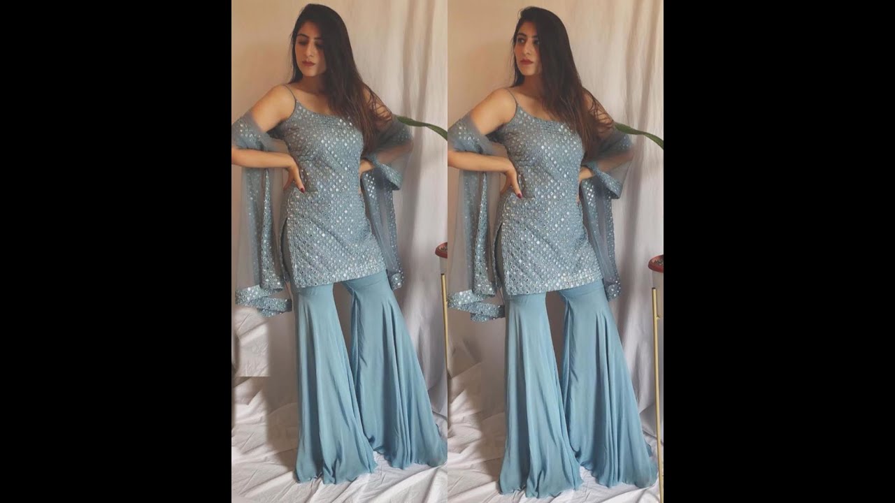 Grey georgette sequence work sharara salwar suit