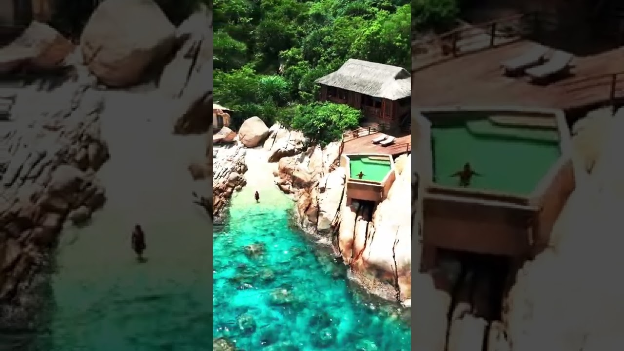 When your insane rock villa has its own private beach!☀️🏖🌊￼#shorts #luxury#vacation #privatebeach