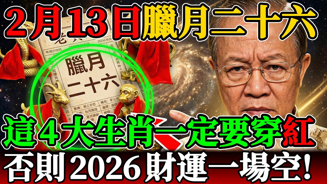 曾仕強緊急預警：2月13日臘月二十六，這4大生肖一定要穿紅！否則2026財運一場空！#曾仕強 #易經智慧 #2026運勢 #丙午馬年 #生肖運勢 #臘月二十六 #穿紅講究 #犯太歲