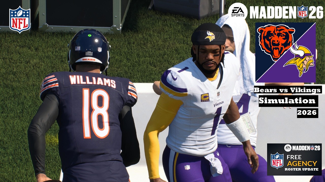 Madden 26 Caleb Williams Bears vs Kyler Murray Vikings Updated Roster Simulation 2026 Game Play