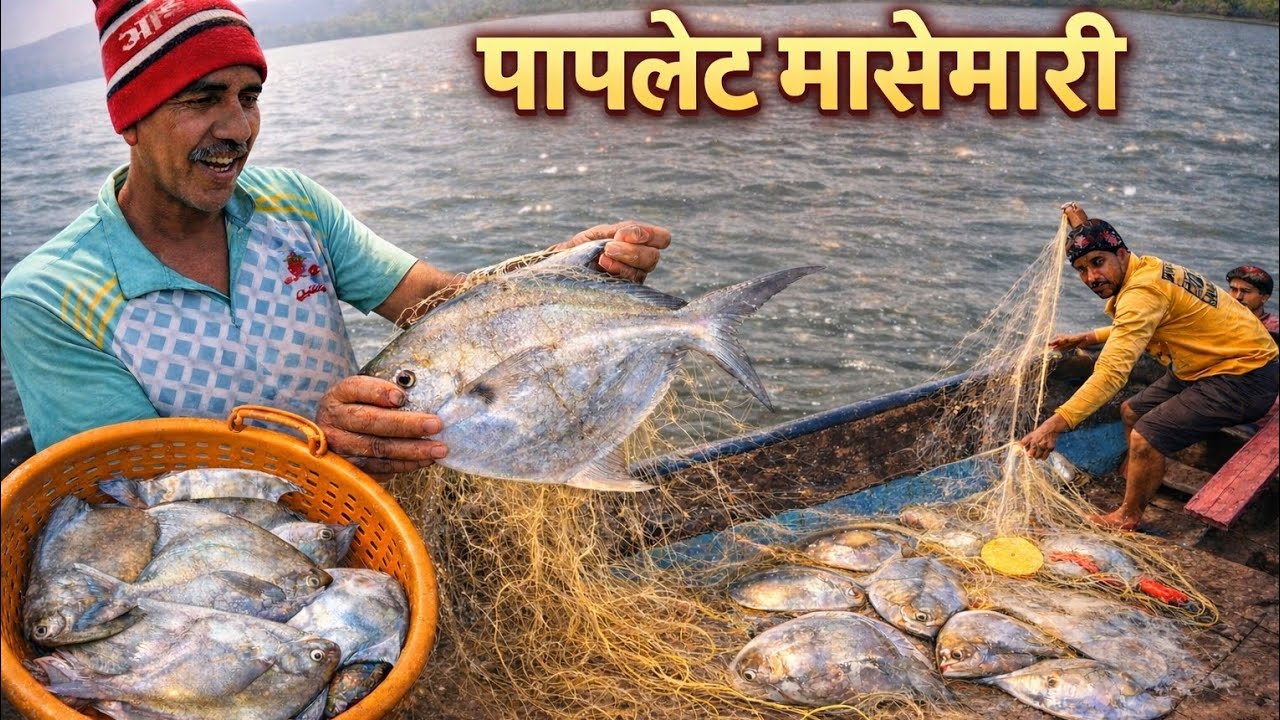 जाळ्यामध्ये भेटले एक किलोचे मोठे पापलेट 🐟😱 #fishing #fishinglife #pomfret #fishingvideo #netfishing 