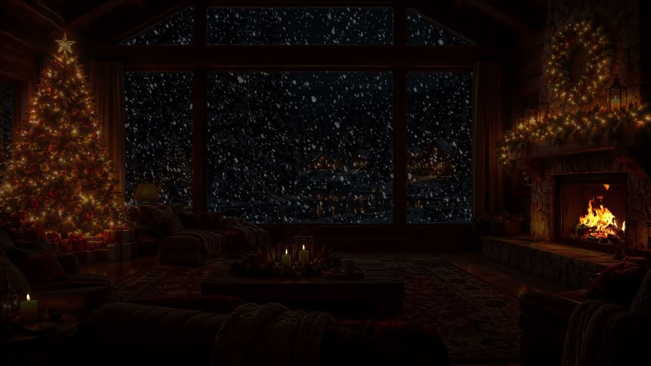 🎄 Christmas Cabin Buried in Snow ❄️🔥 Wrapped in Warmth | Fireplace & Howling Blizzard