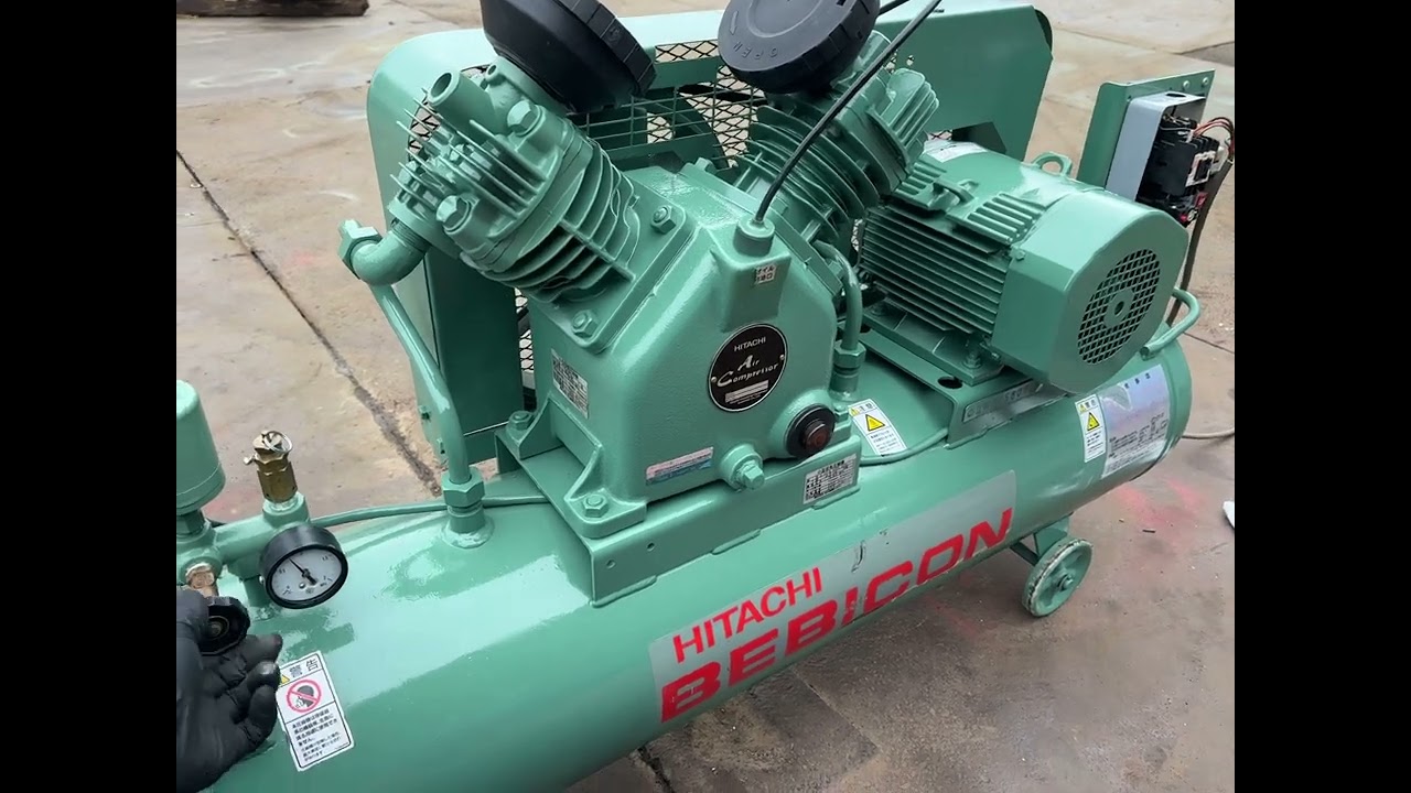【中古・美品】日立 ベビコン エアーコンプレッサー 2.2P-9.5VP5 三相200V 50Hz 再塗装・動作確認済