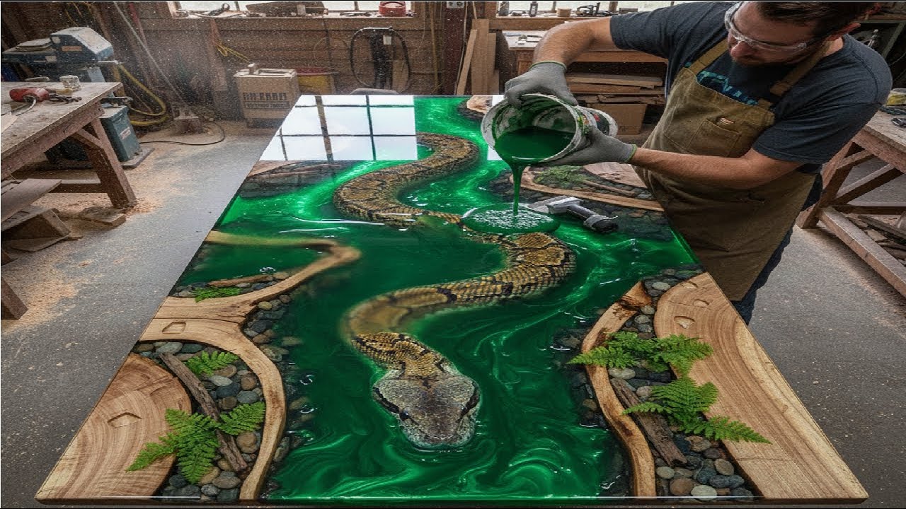 Watch And Be Amazed ! You Won't Believe He Created an Amazonian King Python From Tree Bark