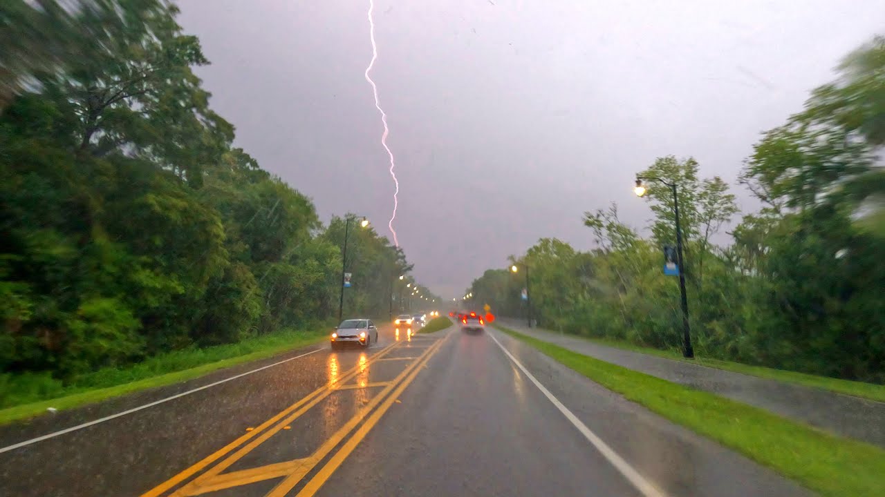 Driving in Heavy Tropical Rain in Florida