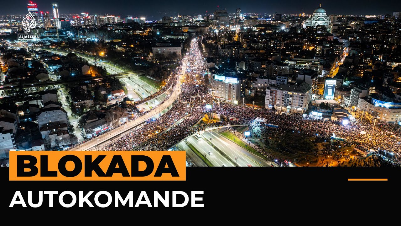 Snimak iz drona studentske blokade Autokomande u Beogradu