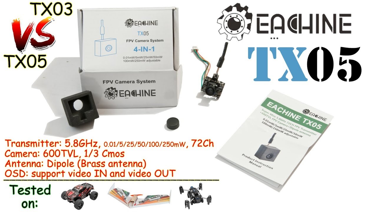 Eachine TX05 (4-IN-1) 5.8Ghz, 72Ch, OSD, up to 250mW - VTX, 600TVL, 1/3 Cmos - Cam, Dipole Antenna