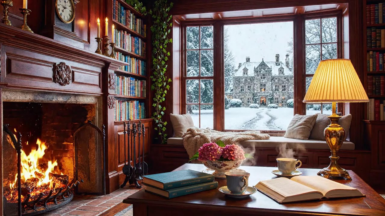 Warm Fireplace Piano Jazz LIVE ⛄ Cozy Winter Cafe Ambience for Study, Work & Relax