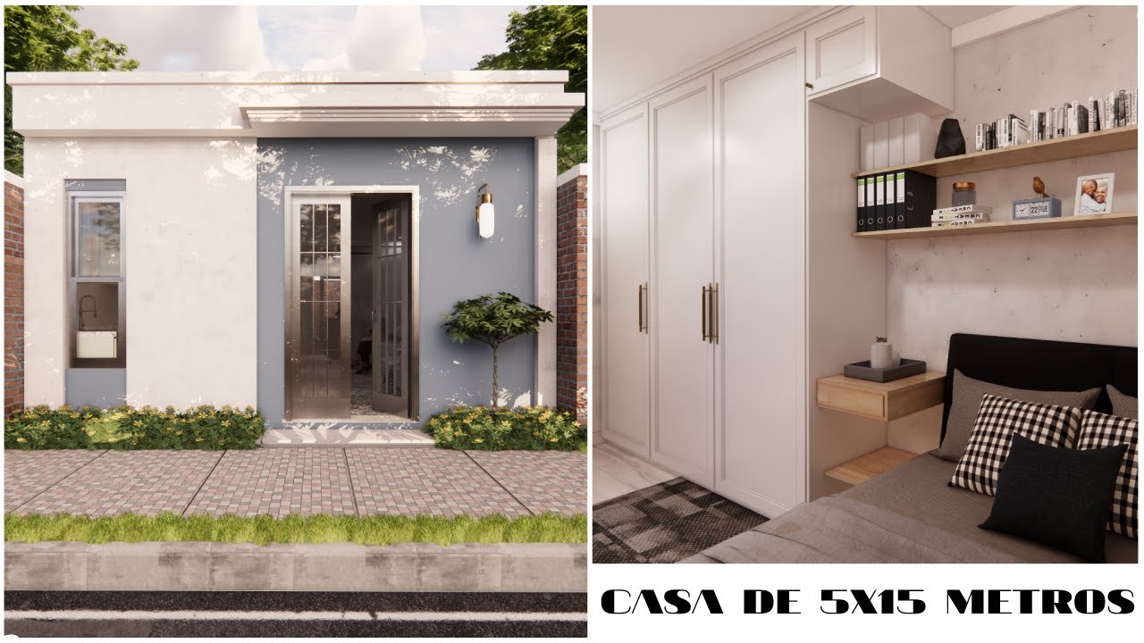 PLANO de CASA de 5x15 Metros de Un Piso  - (75 m2)