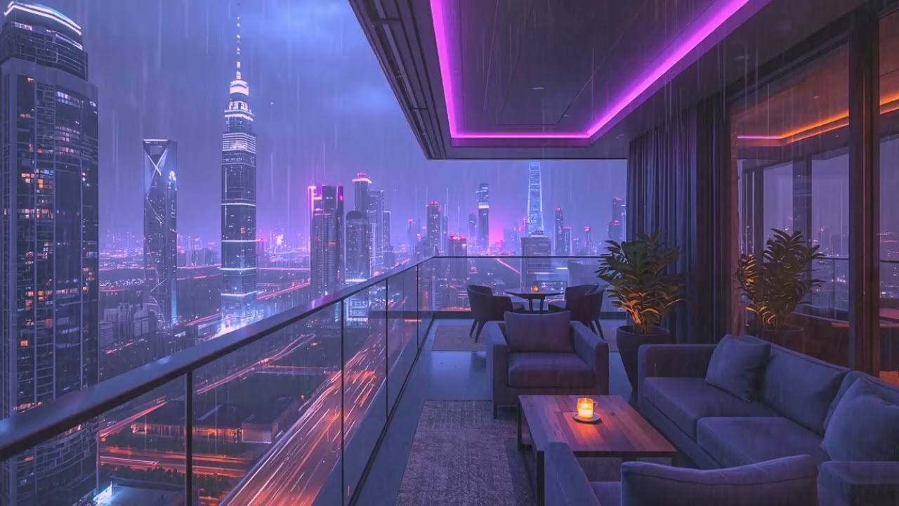 Shibuya After Dark - Late Night Lofi Rain and Neon Skyline Balcony View 4K