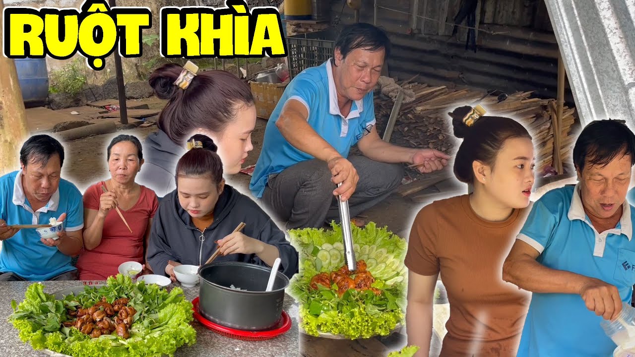 Ruột Heo Khìa Nước Dừa Ăn Với Cơm Trắng Cha Con Ba Báo Quất Sạch Nồi Cơm | Hải Ka Vlogs