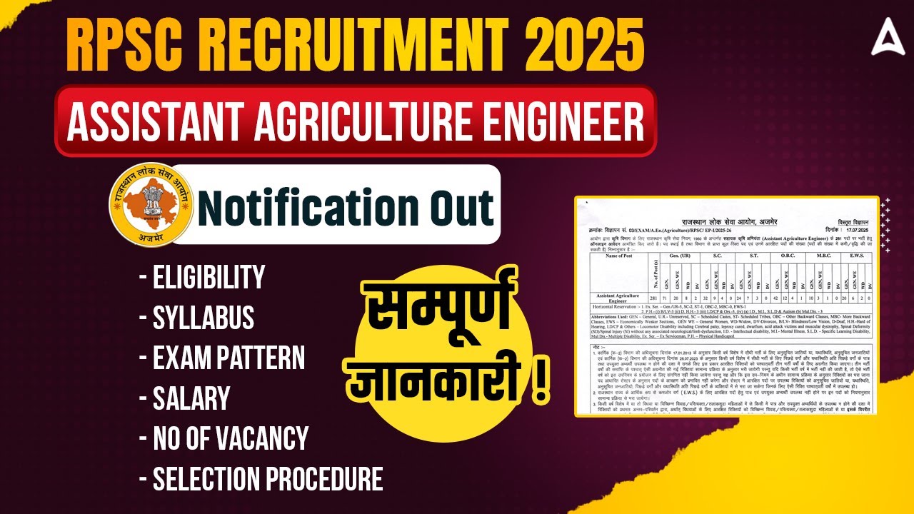 RPSC Recruitment 2025 | RPSC Assistant Agriculture Engineer Notification | Syllabus, Eligibility