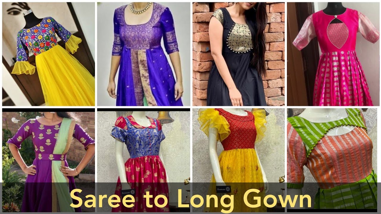 Latest dress stitching models | convert old saree into dress | frock dress | long gown dress models