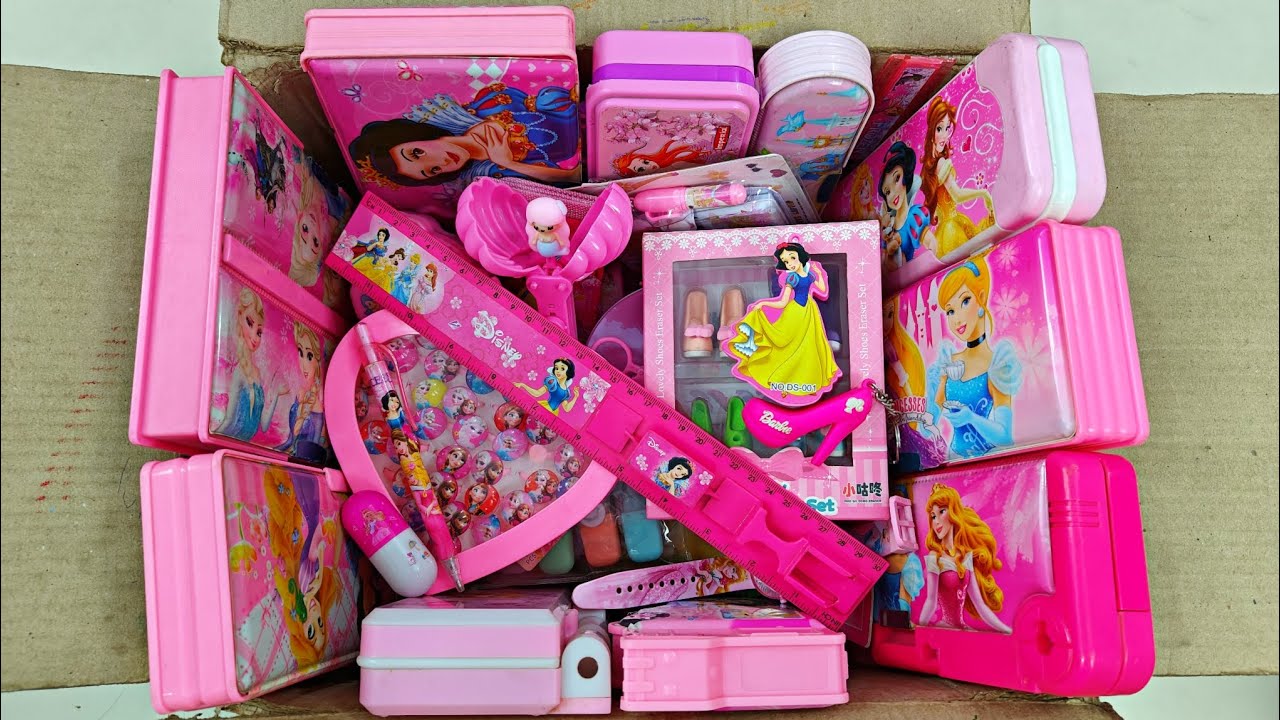 Satisfying Unboxing Princess Stationery, Princess Pencil Box, Shoes Eraser, Stationery Supplies, toy