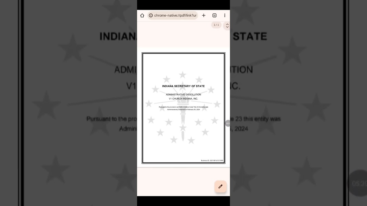 V1 Church NonProfit Admin Dissolved By State