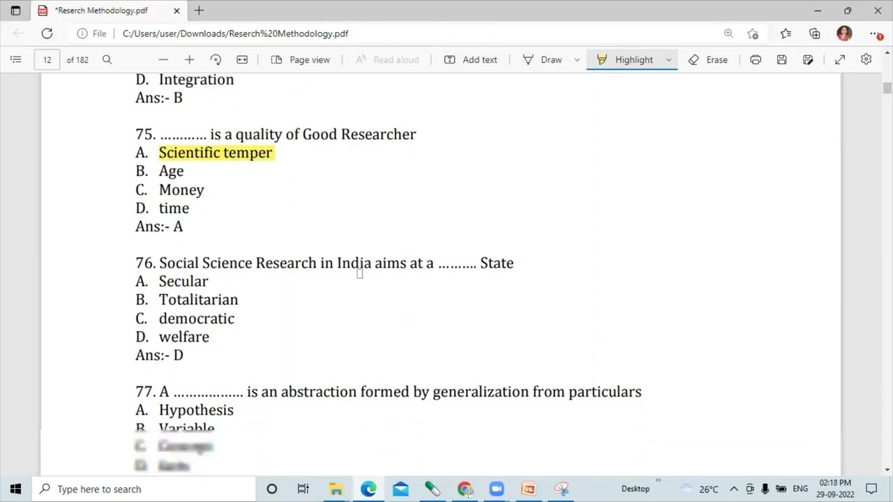 VTU PhD ETR EXAM Research Methodology MCQ 50 to 100part-2 @yashwincreations