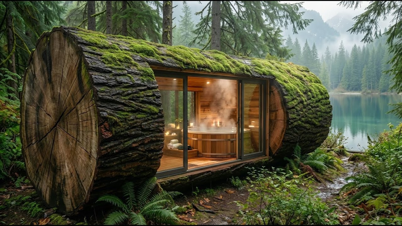 Building a House in the Forest (ASMR ) – Transforming a Giant Tree Trunk into a Hidden Cozy Home