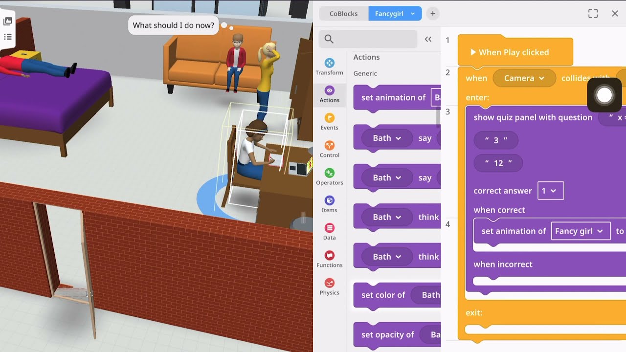 Interact with avatar using quiz panel in CoSpaces