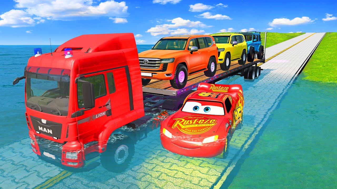 McQueen vs Flatbed Truck  This Road Was a Death Trap! – BeamNG Drive #028