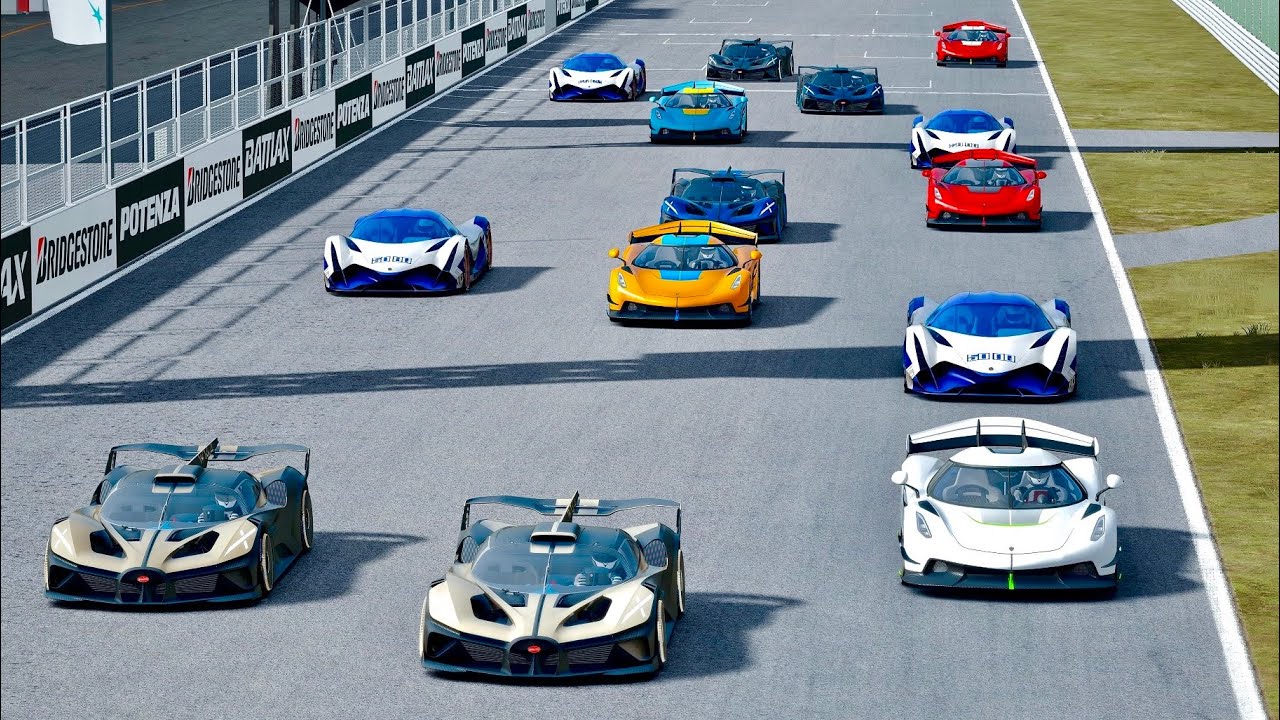 Bugatti Bolide vs Koenigsegg Jesko vs Devel Sixteen Hypercars at Suzuka GP