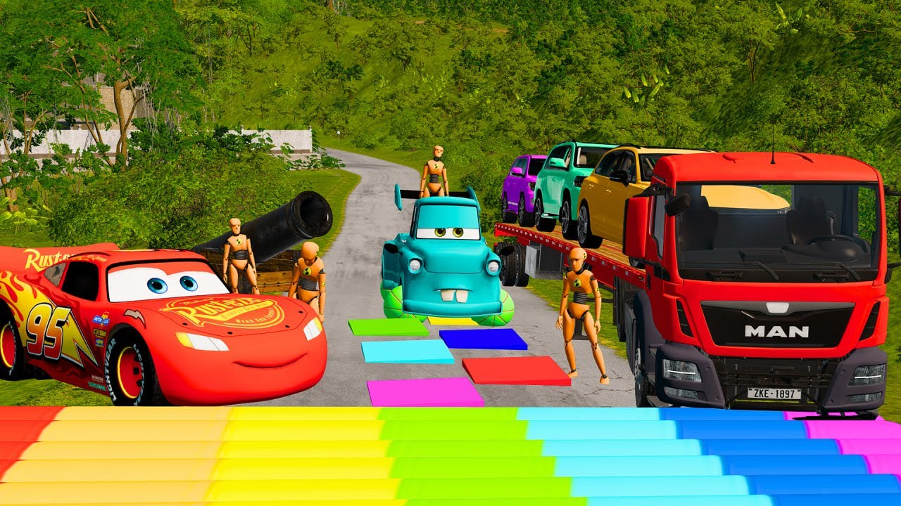 Flatbed Truck McQueen | Transportation with Truck - Pothole vs Car #17 | BeamNG.Drive Gameplay