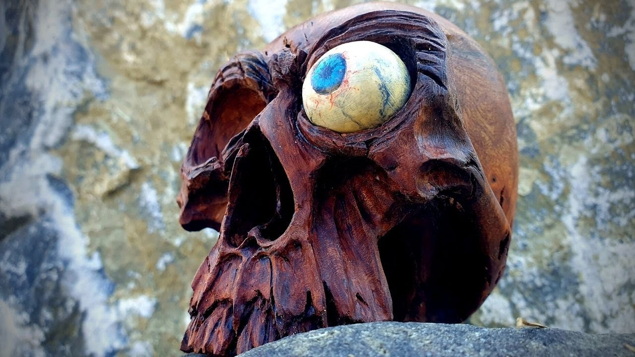 Halloween Skull Wood Carving