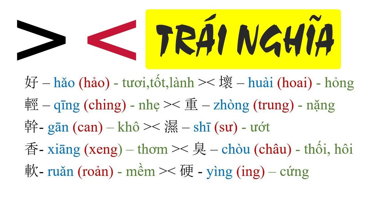 Cặp từ TRÁI NGHĨA trong tiếng Trung