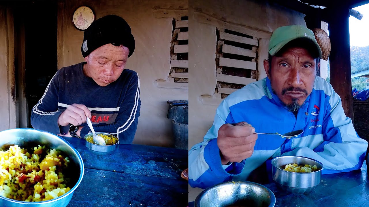 we are fry rice after hardworking with fox uncle | life in rural Nepal | village cooking and working