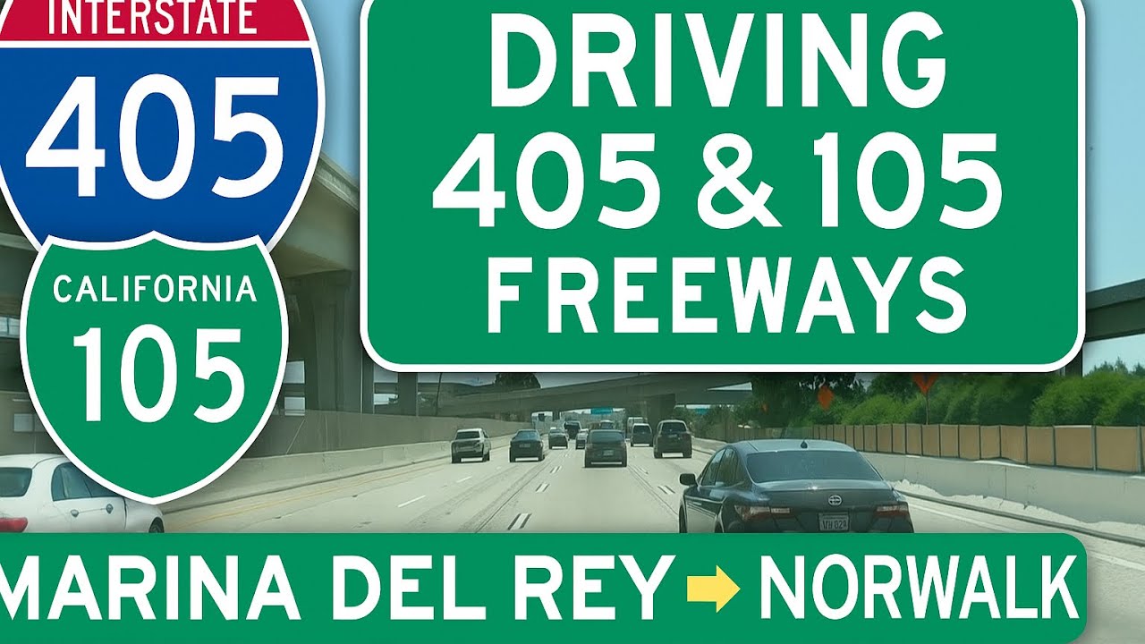 Driving Los Angeles Freeway Drive: 405 South & 105 East (Marina del Rey → Norwalk)