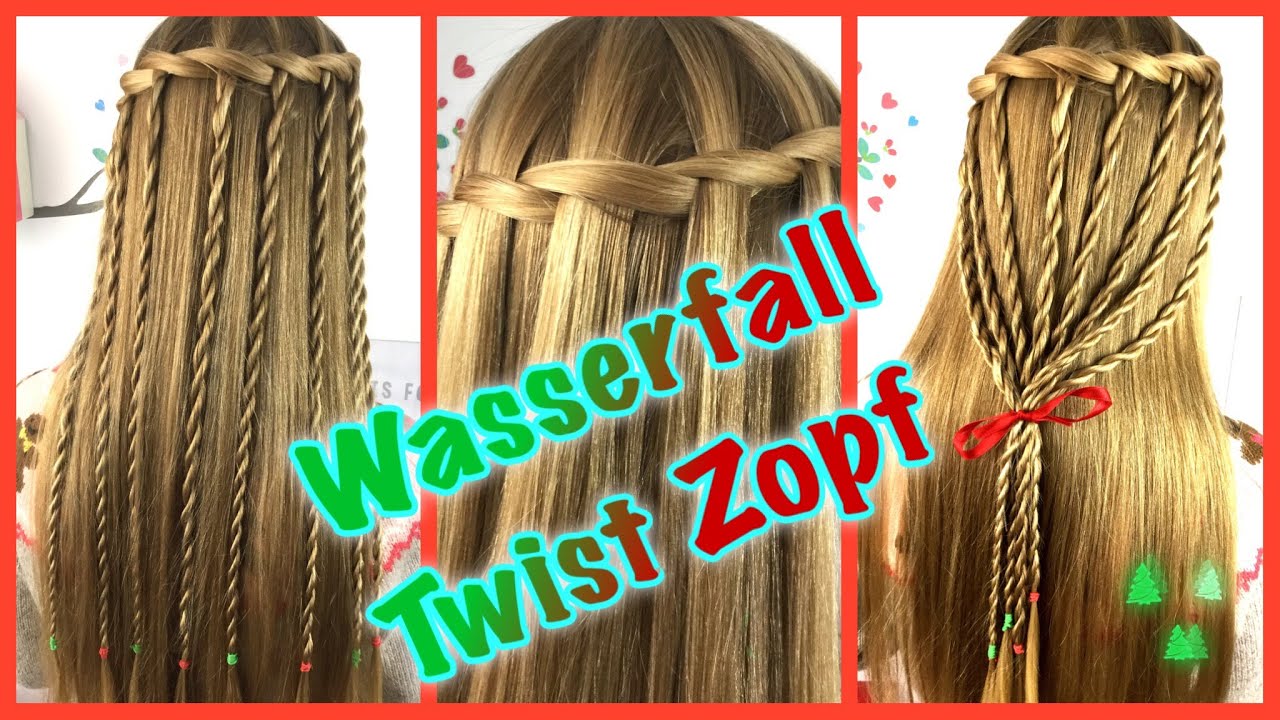 💗 2 Strähnen Wasserfall Zopf & einfache Weihnachtsfrisur 🎄 Flechtfrisur