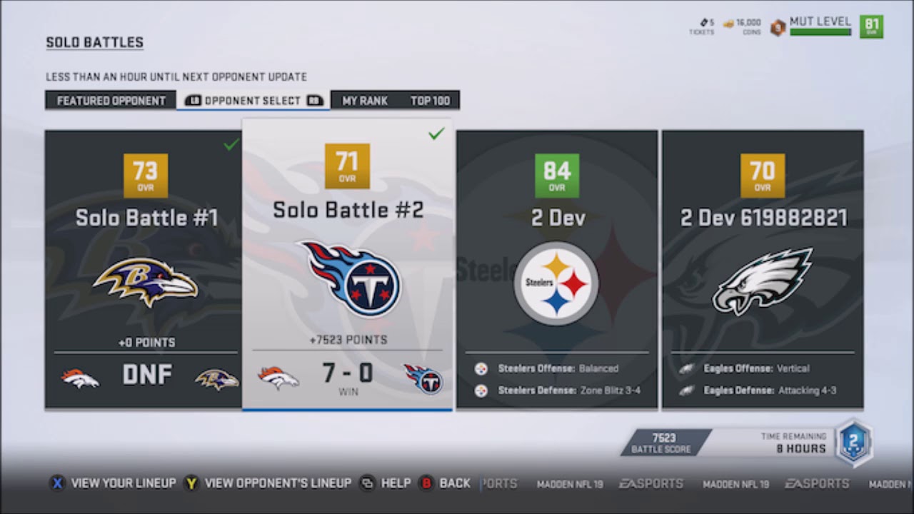 Madden 19 - MUT Solo Battles