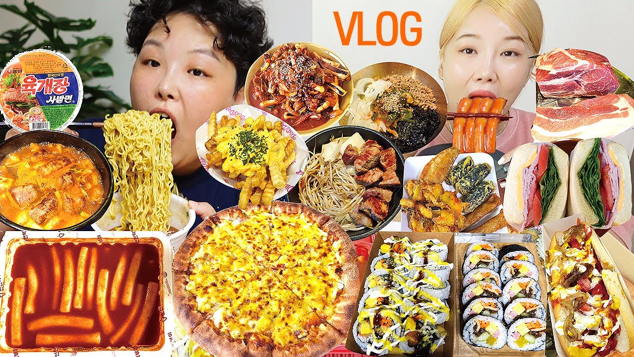 먹방 브이로그 | 부지런히 먹은 일주일🍴신전떡볶이 피자스쿨 고구마피자 지코바치킨 샌드위치 김가네 김밥 제육볶음 미래회관 삼겹살 갓김치 라면 비빔국수 Mukbang VLOG