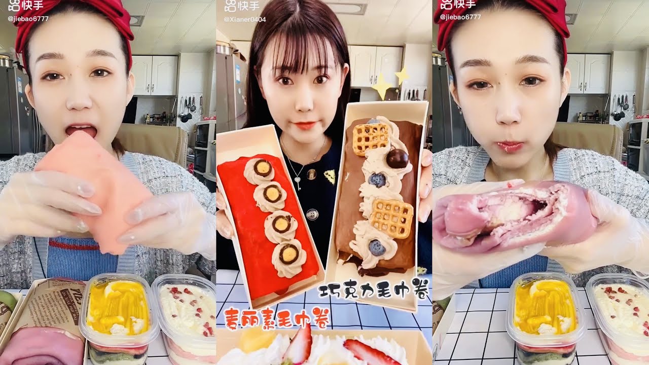 ASMR TOWEL ROLL CREPE DESSERTS 먹방 | 饮食表演 | การแสดงการกิน| 食事ショー