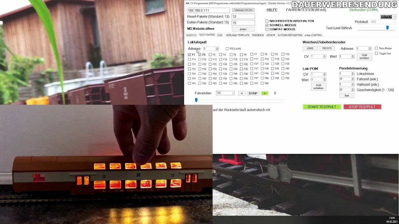 Digitale Lichtleiste mit Pufferung 1 Minute für Spur Z, N, H0, G in PIKO H0 Doppelstockwagen