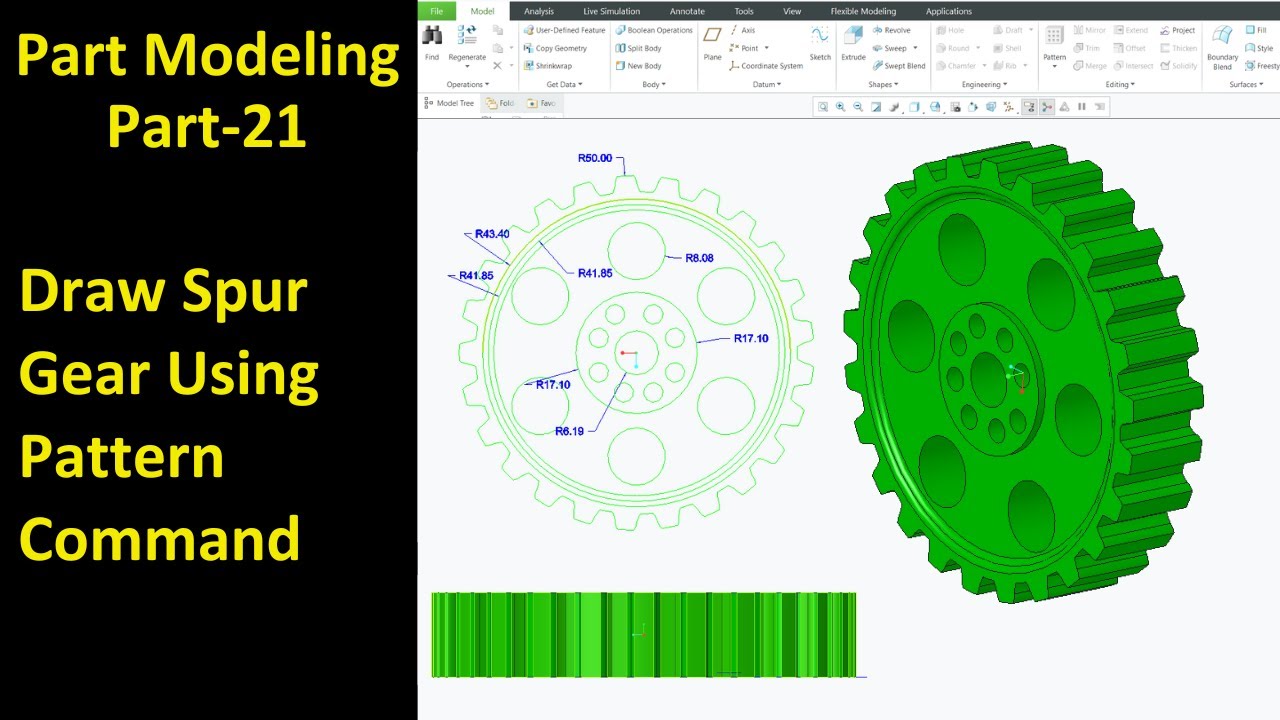 #21 Creo Part Modeling- Draw Spur Gear Using Pattern Command