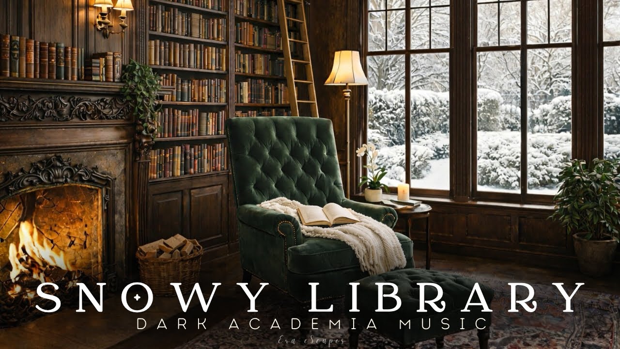 Snowy Winter Library | Dark Academia Piano Music for Study, Reading & Sleep