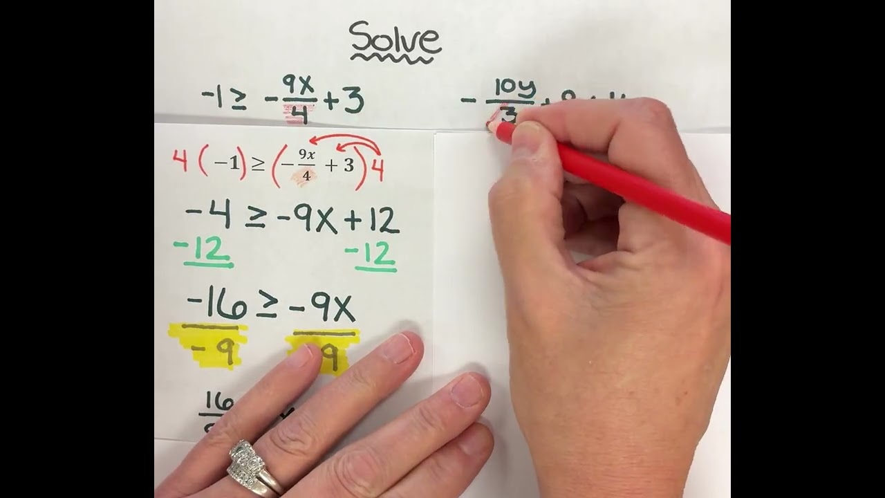 Solving a two step linear inequality with fractions ￼(strategy when you see a fraction)