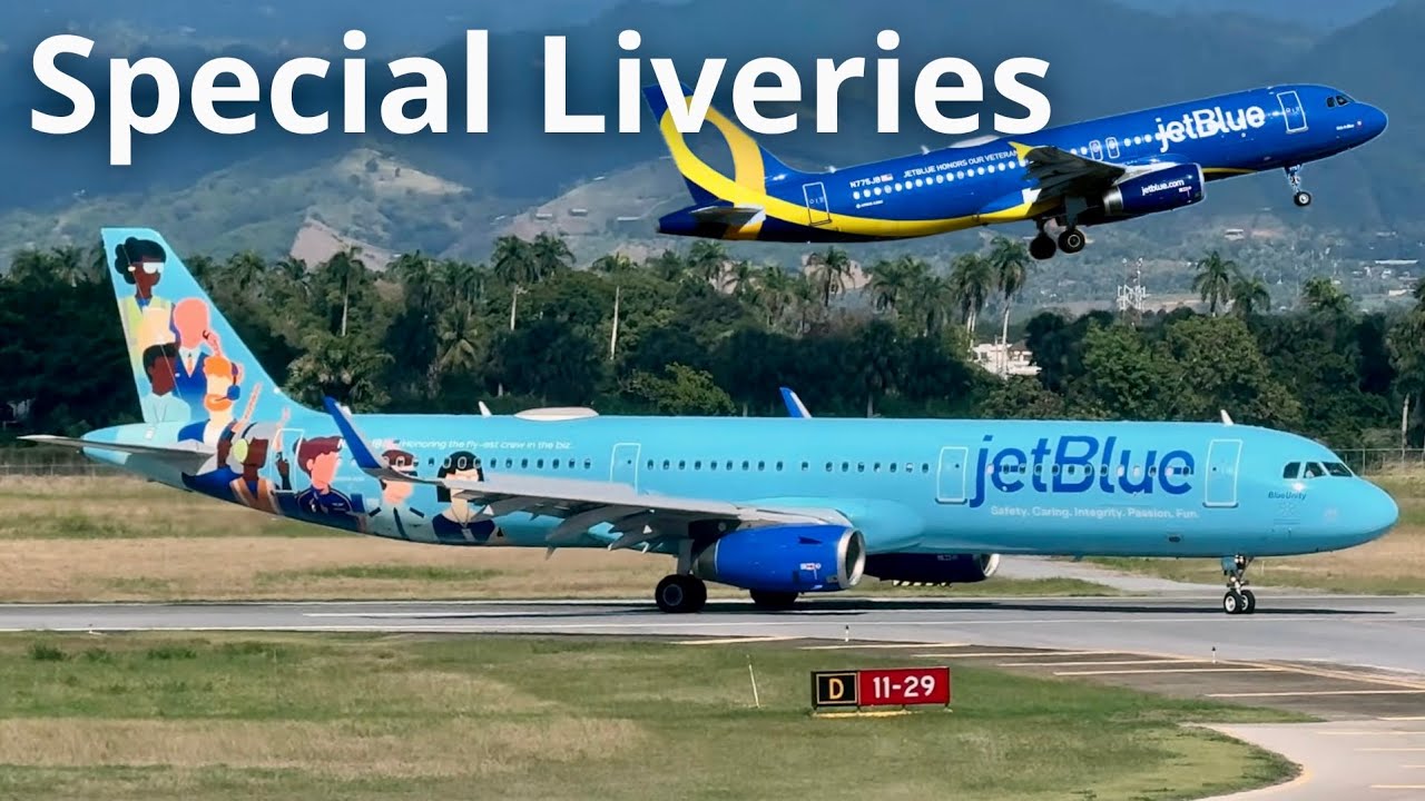 DOS AVIONES DE JETBLUE CON PINTURAS ESPECIALES LLEGAN AL AEROPUERTO INTERNACIONAL DEL CIBAO