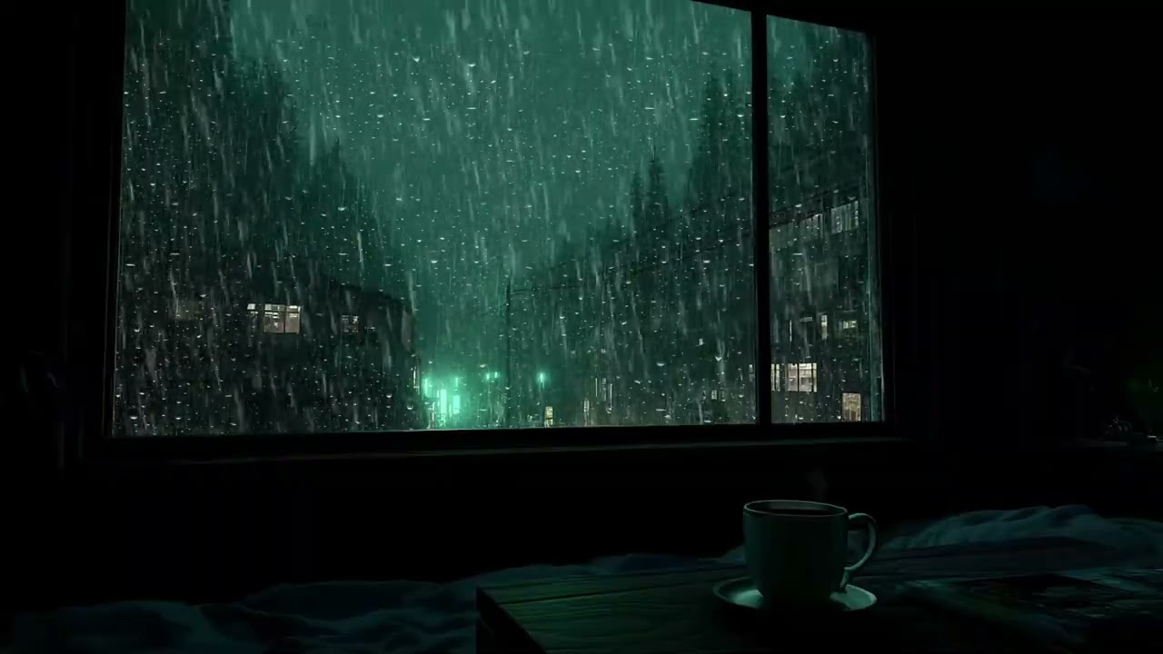 Rainy Forest Escape 🌧️🌲 (No Ads) | Dark Bedroom Ambience 🖤 Sleep & Relax
