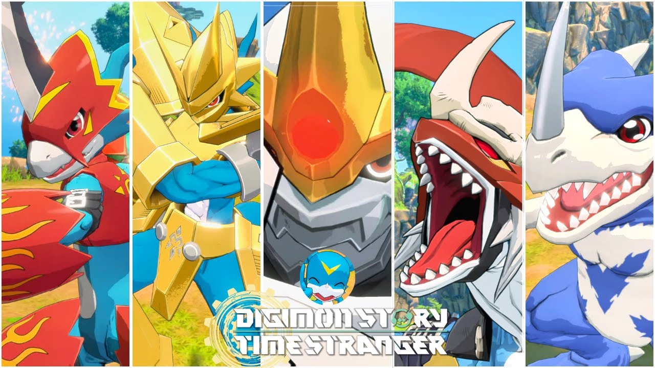 Digimon Story: Time Stranger - Veemon & Digivolutions Special Skills and Victory Poses Showcase
