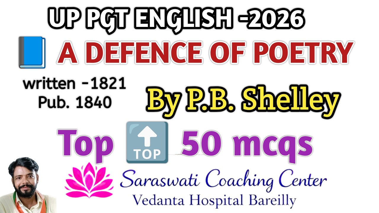 A Defence of Poetry MCQ by PB Shelley, MCQ on a defy of poetry, defence of poetry MCQ, PGT English