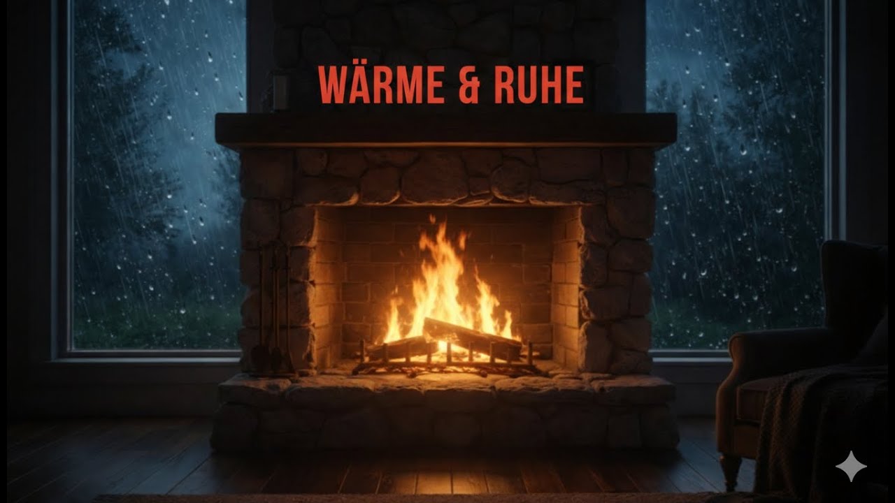 Nachtliche Stille mit Kamin & Regen | Tief Entspannen & Einschlafen