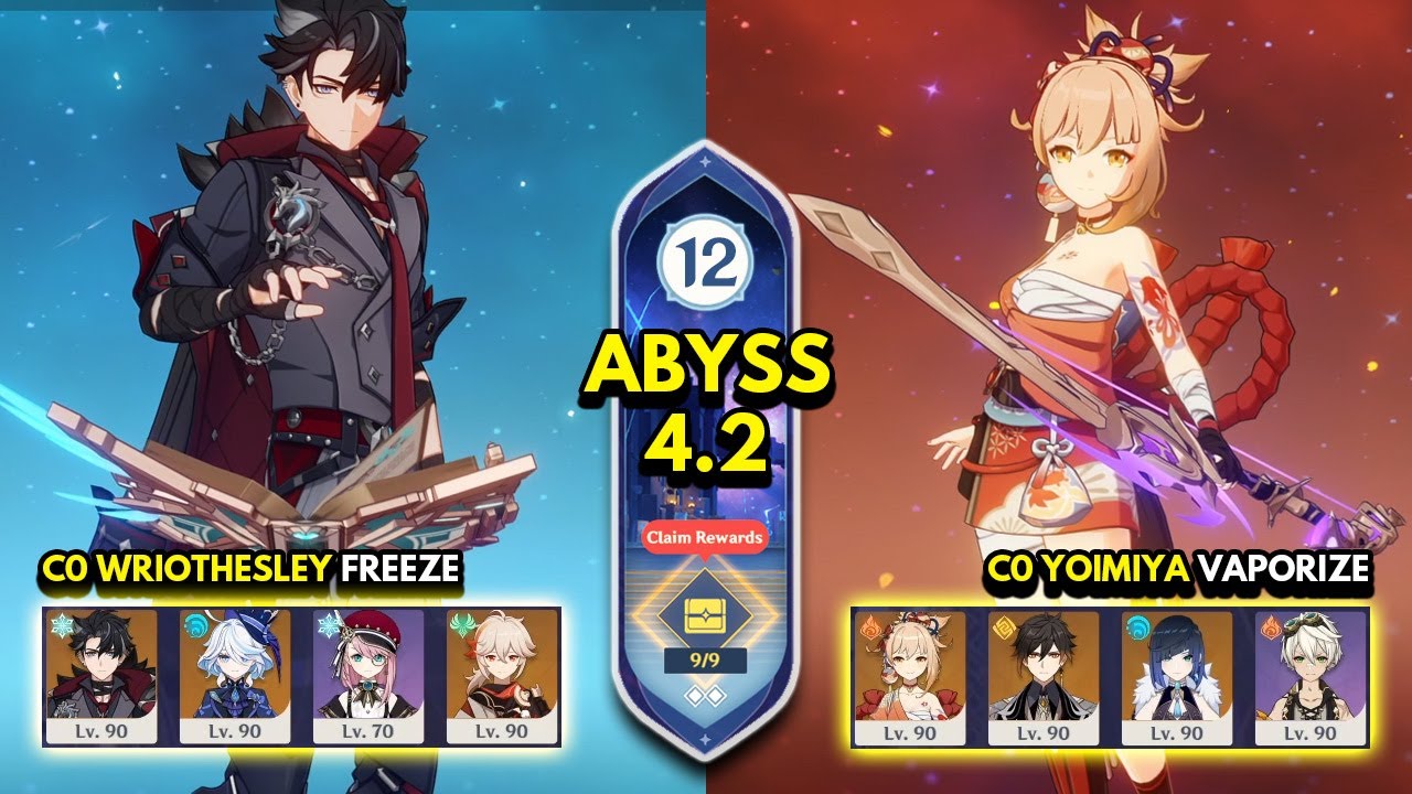 C0 Wriothesley Freeze & C0 Yoimiya Vaporize | Spiral Abyss 4.2 Floor 12 9 Stars | Genshin Impact 4.2