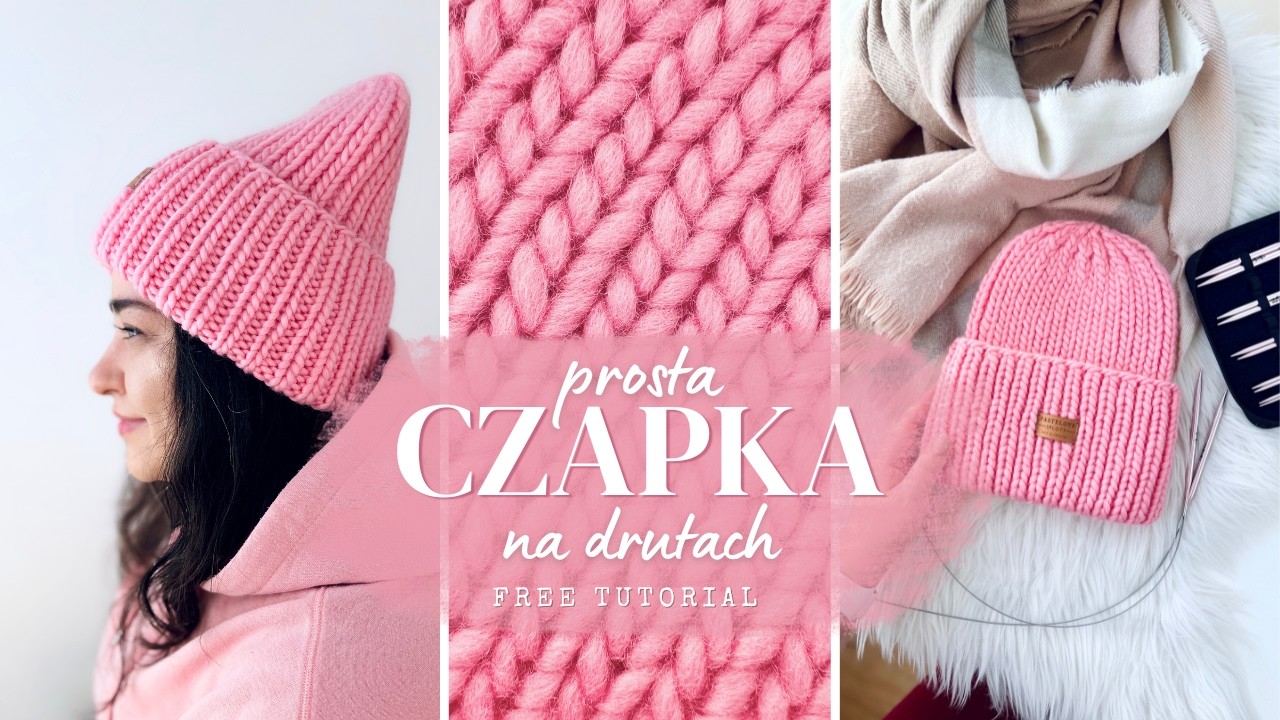 🩷 Prosta CZAPKA na drutach, przyjazna dla początkujących ❄️ easy beanie || free tutorial 🩷