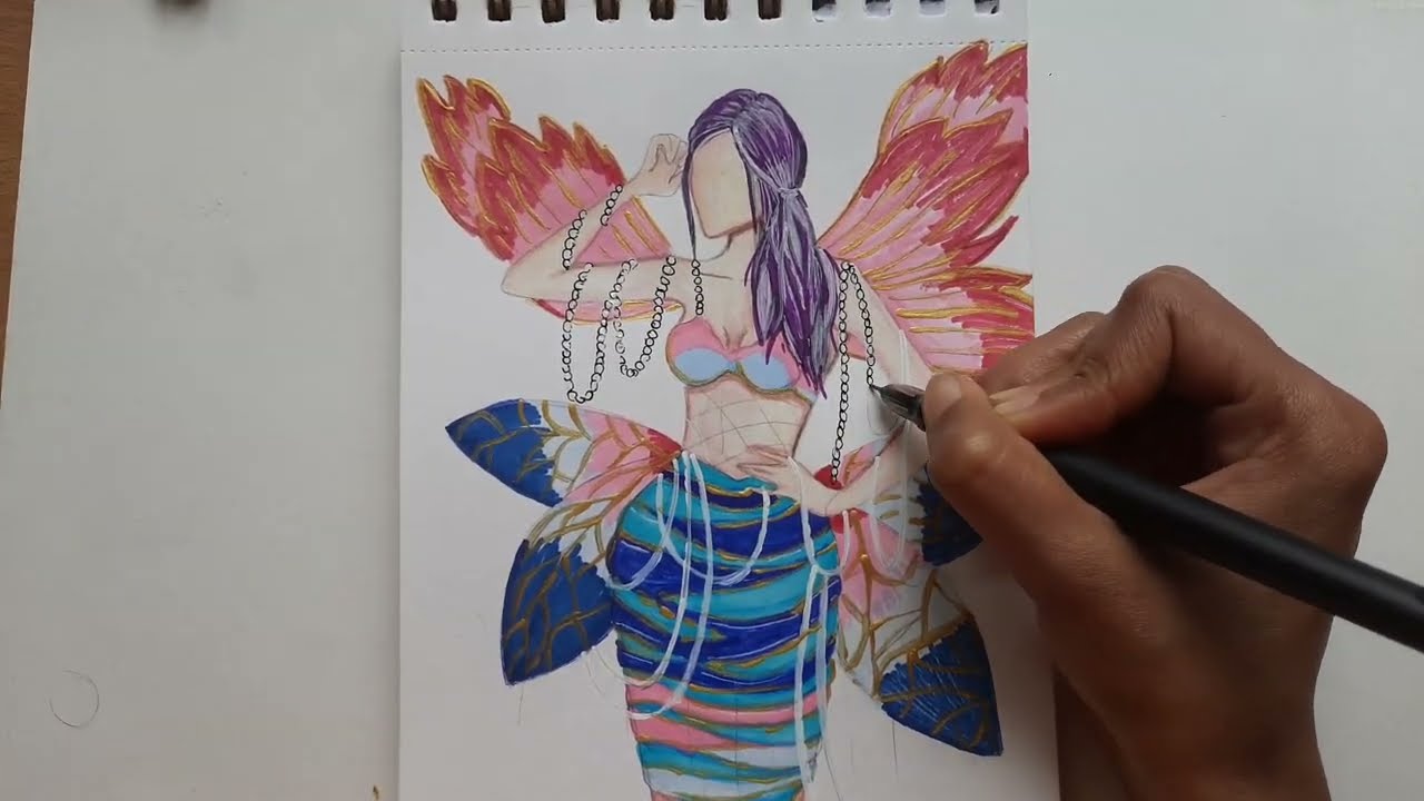 HOW TO DRAW FAIRYTALE FASHION SKETCH | DESIGN | FOR BEGINNERS | HOW TO FILL COLOR