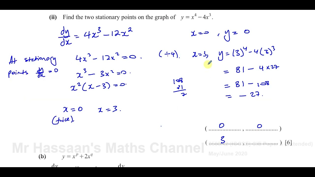 0580/42/M/J/20 (IGCSE) Paper 42, Q10,  Differentiation, Coordinates &  of Turning Points