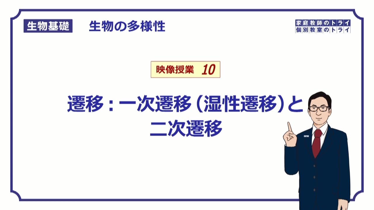 【生物基礎】　生物の多様性10　遷移：一次遷移（湿性遷移）と二次遷移　（１１分）