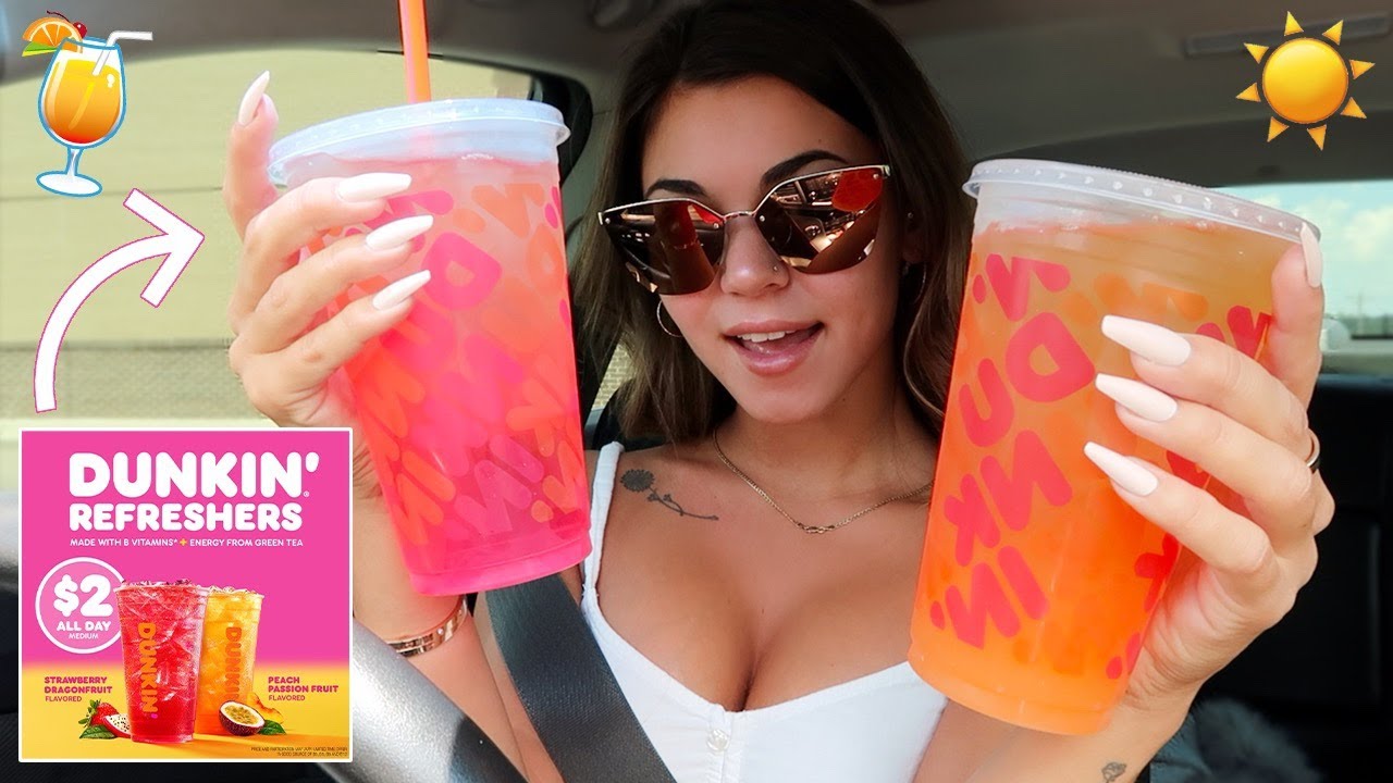 Dunkin' Donuts NEW Refreshers! Strawberry Dragonfruit & Peach Passion Fruit | REVIEW