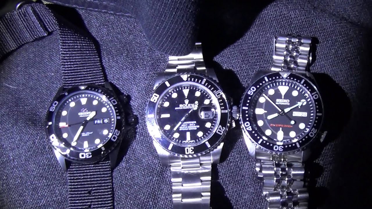 Lume Duel Round 2 - Rolex Submariner 116610LN Vs. Seiko SKX007 Vs. Orient Black Ray Raven