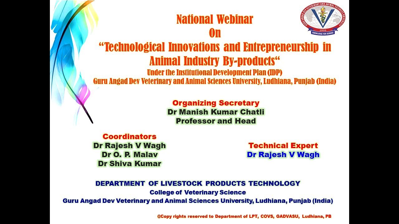 National Webinar on “Technological Innovations and Entrepreneurship in Animal Industry By-products"